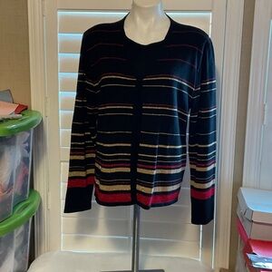 Chic Women's Cardigan - Black, Red, Gold Stripes